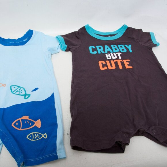Baby Boy 18M Rompers Lot of 3 – First Impressions & Carter’s - Fish, Giraffe - Picture 3 of 7
